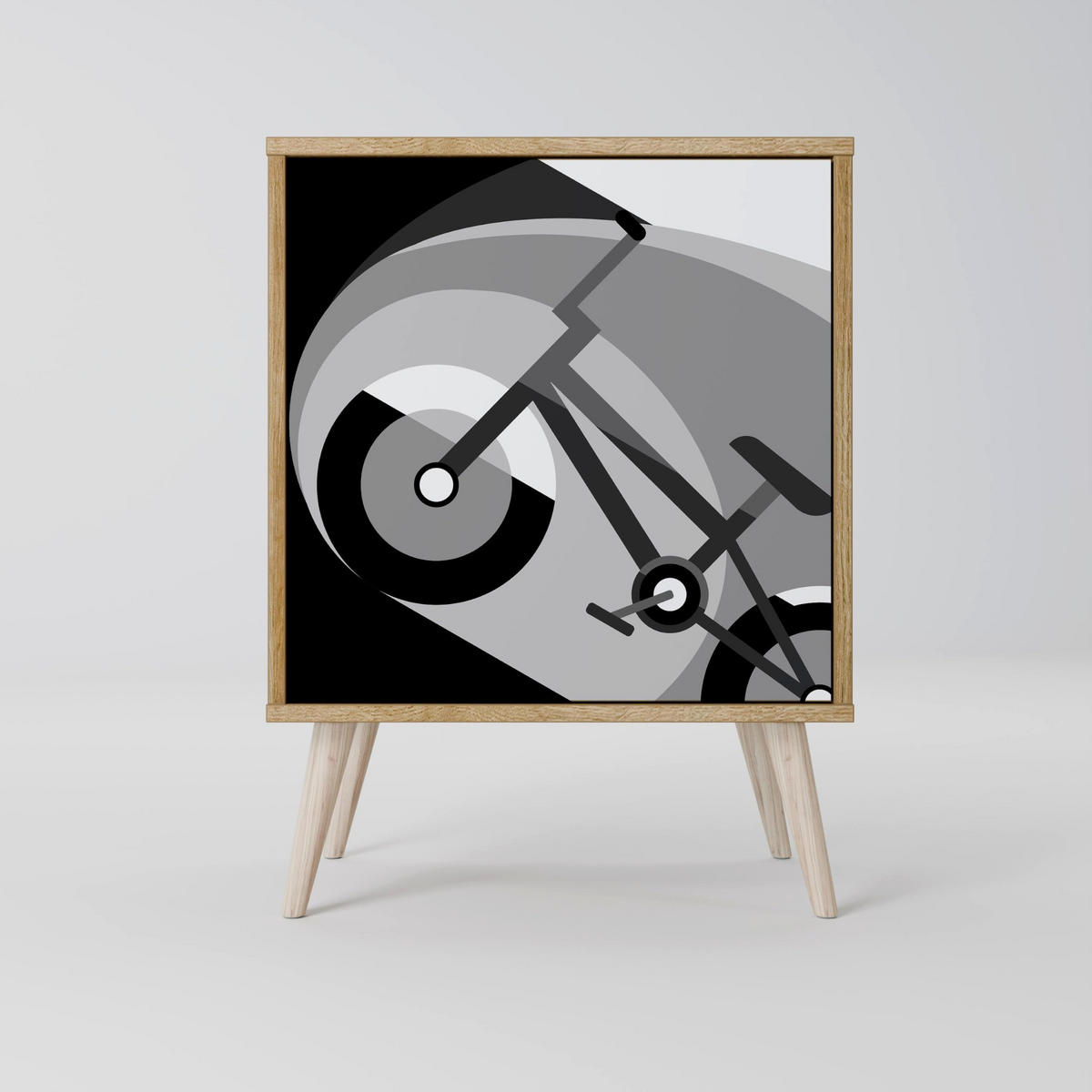 SIDEBOARD BIKE ENERGY, Grau, 57,5x42x77,5 cm, Schräge Buchenholzfüße - Buchefarben/Multicolor, Holzwerkstoff/Buchenholz (57.5/77.5/42cm) - SpaceRebels