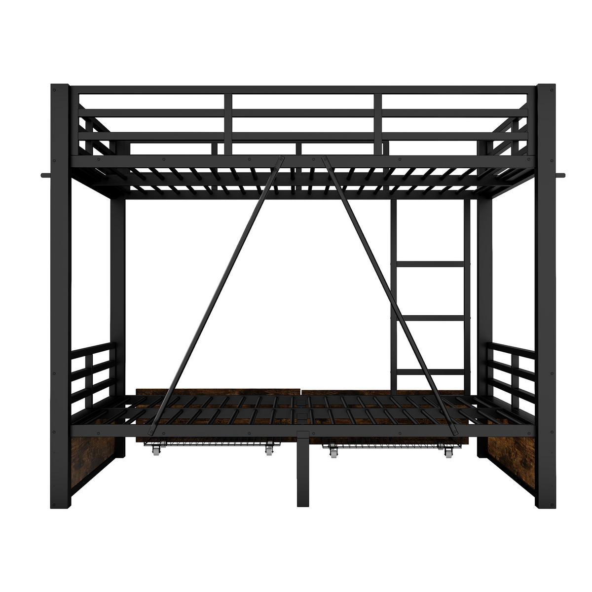 ETAGENBETT 140x200cm Metall Schubladen Sicherheitsleiter Schwarz - Schwarz, Metall (140/200cm) - FLIEKS