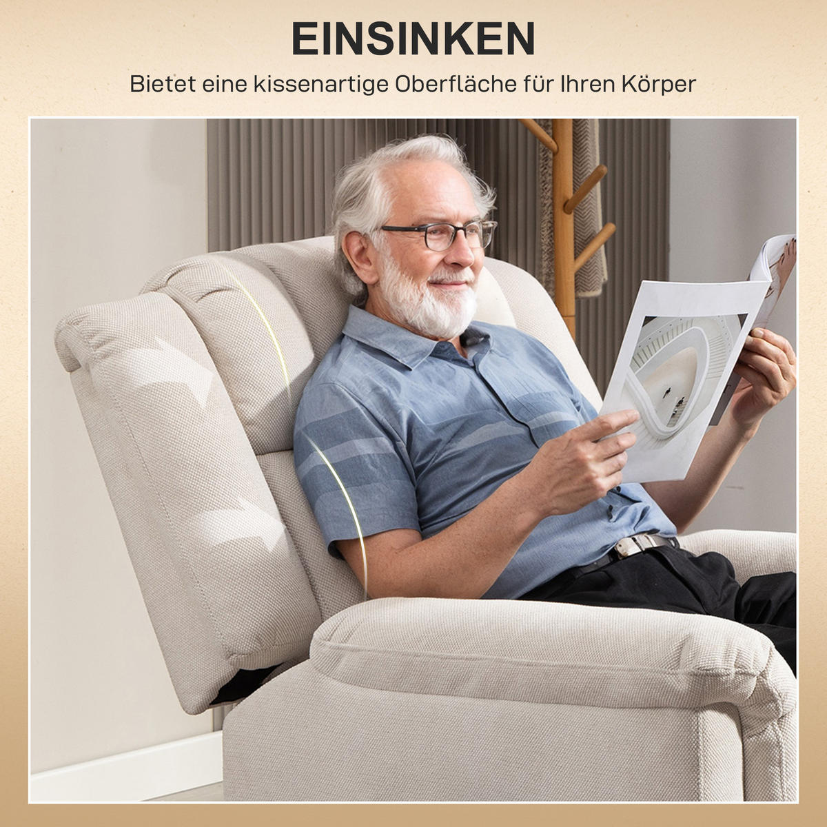 RELAXSESSEL Fernsehsessel Elektrisch Verstellbar Massagesessel mit Aufstehhilfe - Beige, Textil (85/104/91cm) - HOMCOM