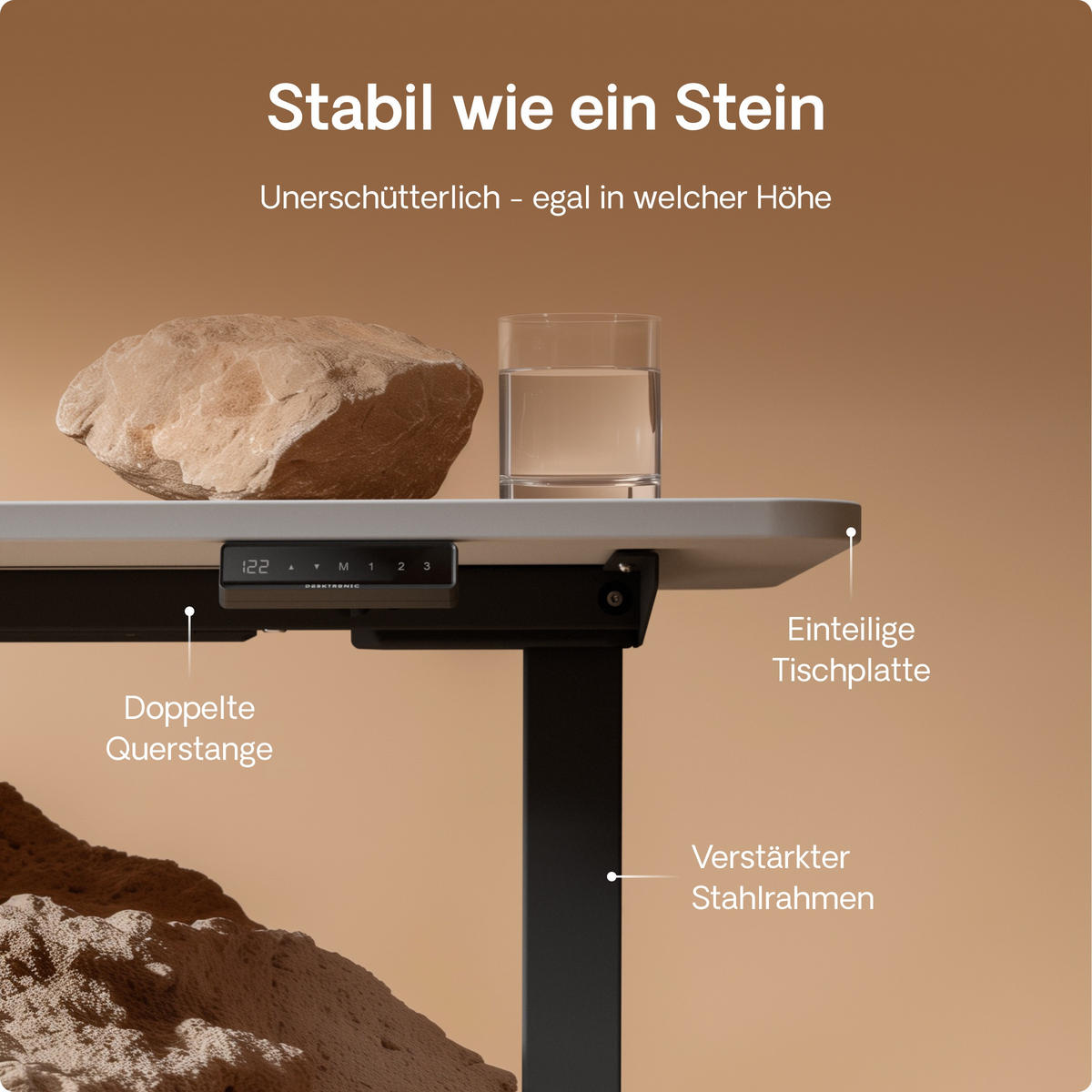 SCHREIBTISCH Elektrisch Höhenverstellbarer HomeOne 140x70cm Schwarz/Weiß mit Memory-Funktion, Anti-Kollisions Technologie - Schwarz/Weiß, Holzwerkstoff (70/140/72cm) - Desktronic