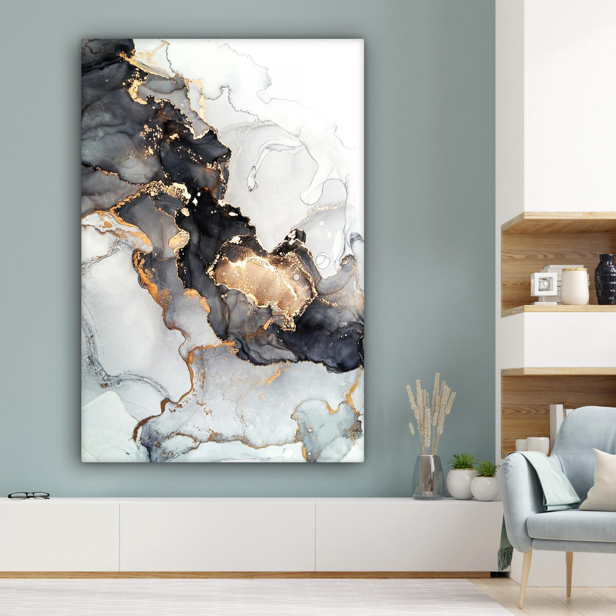 SLIKA NA PLATNU Marmor 90x140 cm - zlate barve, tekstil (90/140cm) - MuchoWow