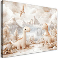 LEINWANDBILD für Kinderzimmer Entzückende kleine Dinosaurier Beige Landschaft - Beige, Textil (60/40cm) - Feeby