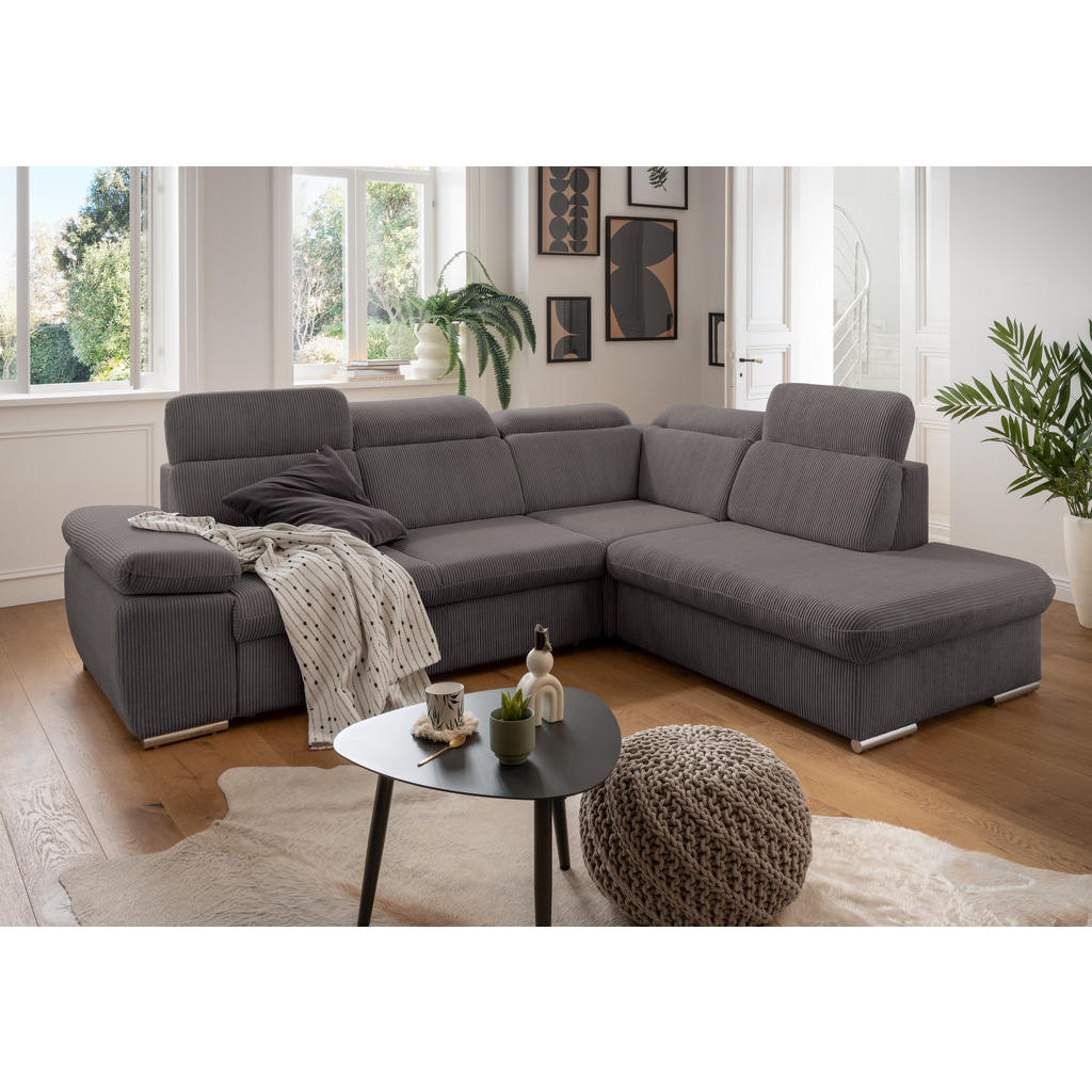 Thumbnail - luma-home Ecksofa, Grau, Textil, 4-Sitzer, Füllung: Polyurethan (Pur), Ottomane rechts,L-Form, 283x228 cm, Wohnzimmer, S...