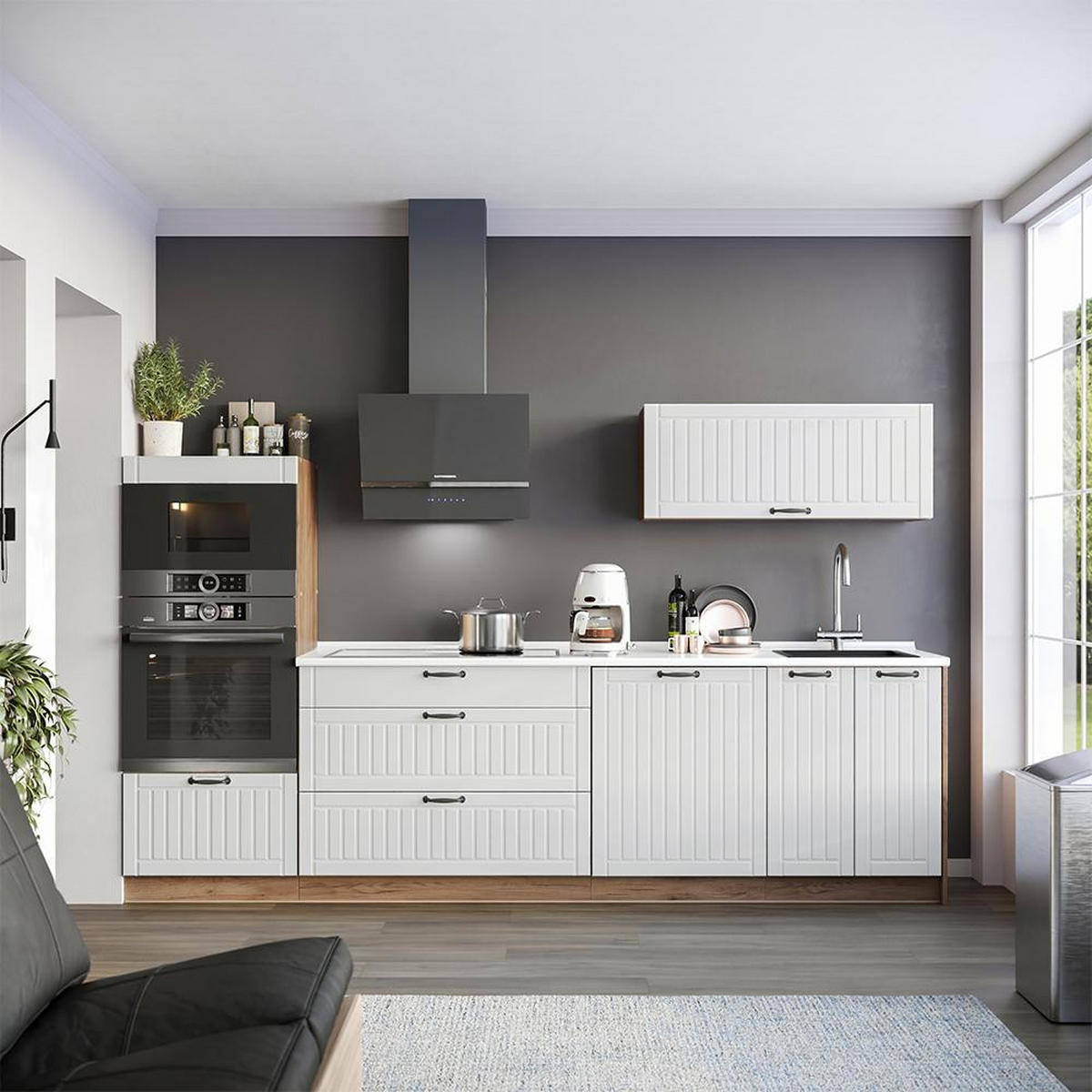KÜCHENUNTERSCHRANK Fame-Line, Weiß Landhaus/Goldkraft Eiche, 100 cm, AP Marmor - Honigeiche/Weiß, Holzwerkstoff (100/82/60cm) - Vicco