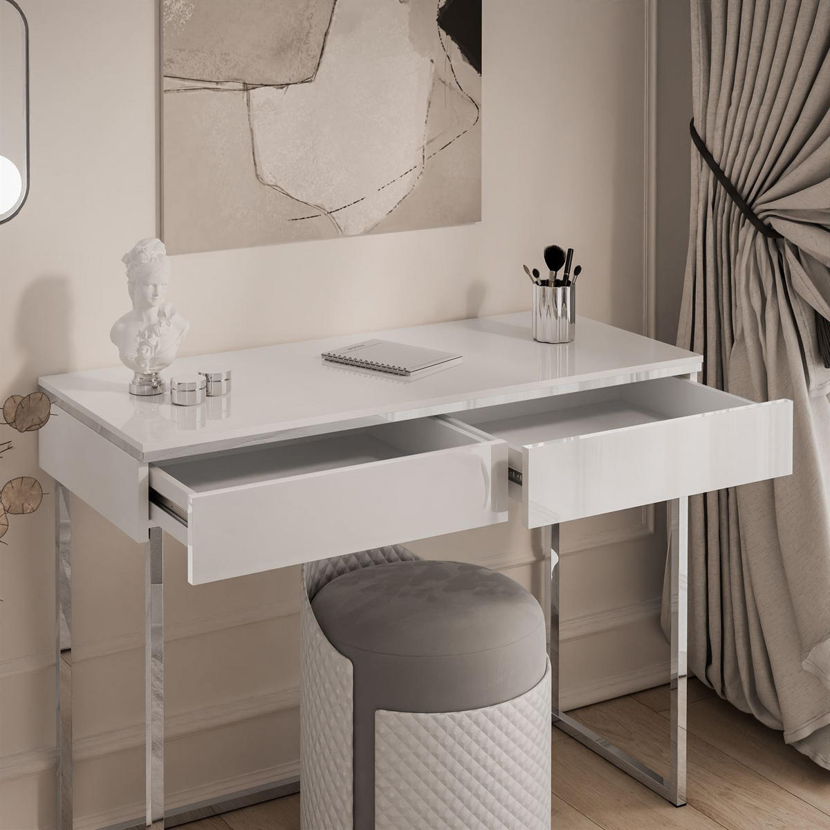 KONSOLEN AURORA SILVER Hochglanz Weiß auf silbernem Gestell - Weiß Hochglanz, Holzwerkstoff (102/78.5/43.6cm) - Lookway