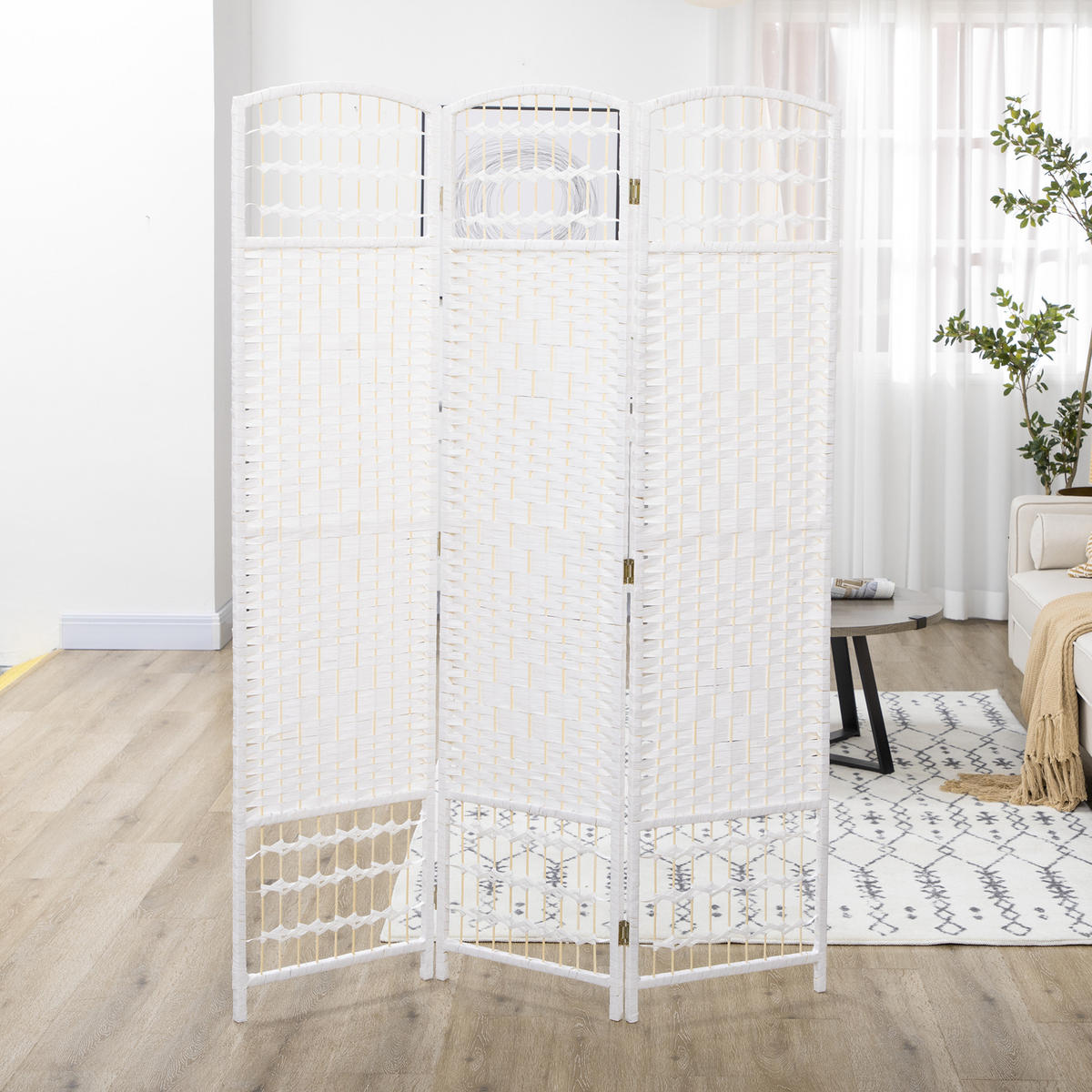 PARAVENT 3-tlg DE-14368 faltbarer PARAVENT Weiß - Weiß, Holzwerkstoff (120/170/1.5cm) - ComfortXL
