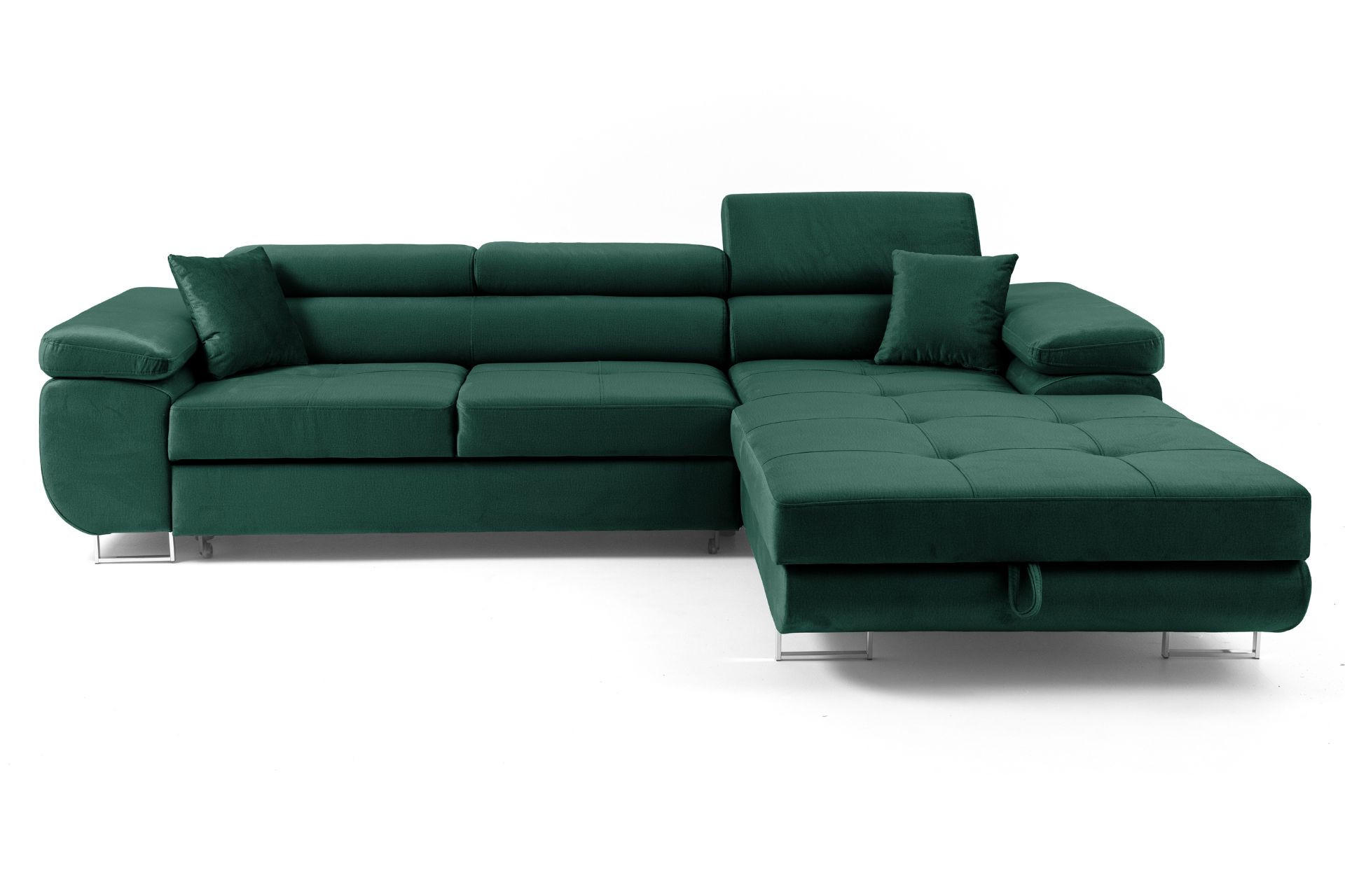 ECKSOFA ALONZO L Rechts mit Schlaffunktion 125x195 Velours Grün - Silberfarben/Grün, Holz/Textil (203/275cm) - Muffo