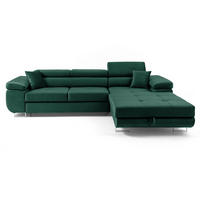 ECKSOFA ALONZO L Rechts mit Schlaffunktion 125x195 Velours Grün - Silberfarben/Grün, Holz/Textil (203/275cm) - Muffo