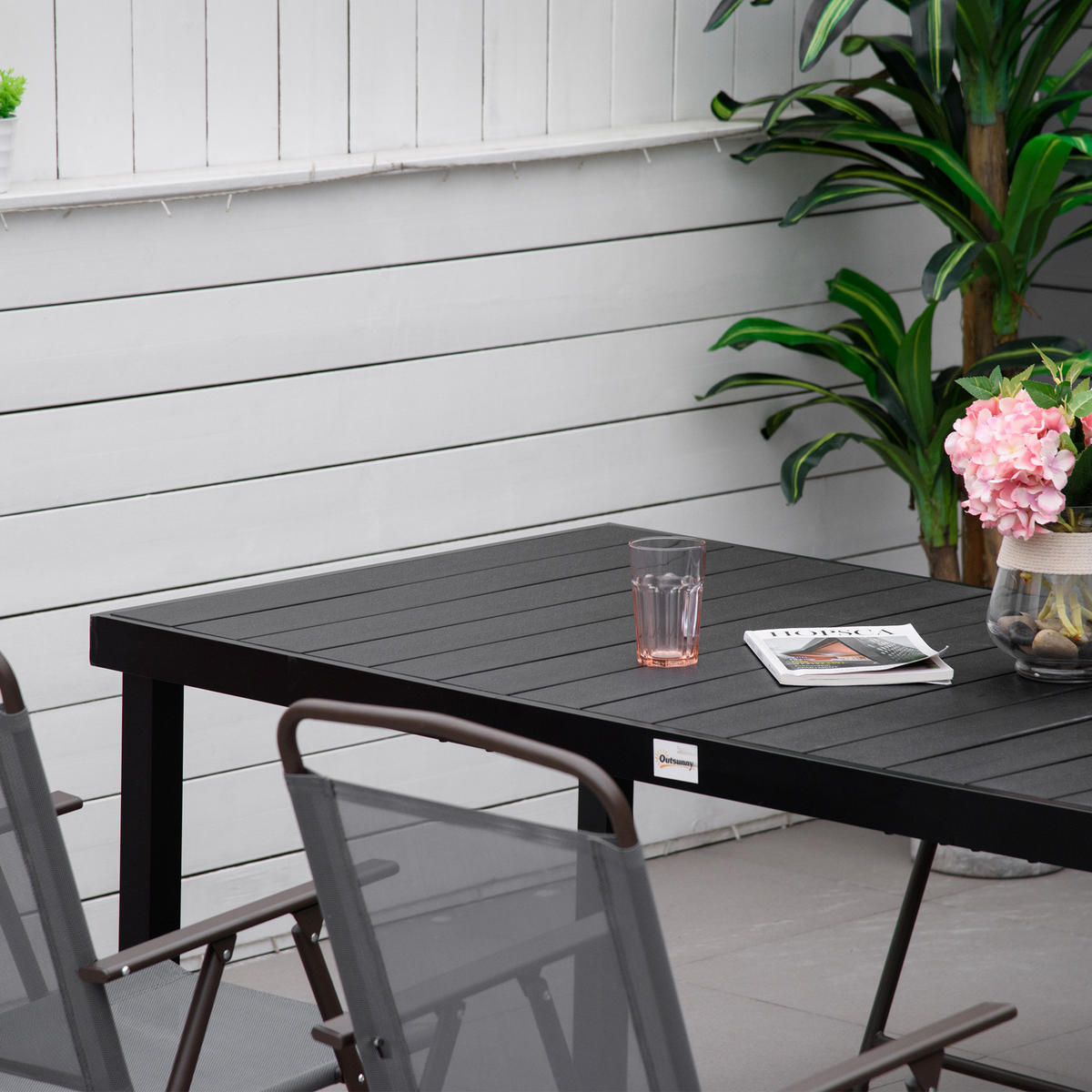 GARTENTISCH DE-14080 190x90 cm, Holzoptik Schwarz - Schwarz, Metall (190/90/74cm) - ComfortXL
