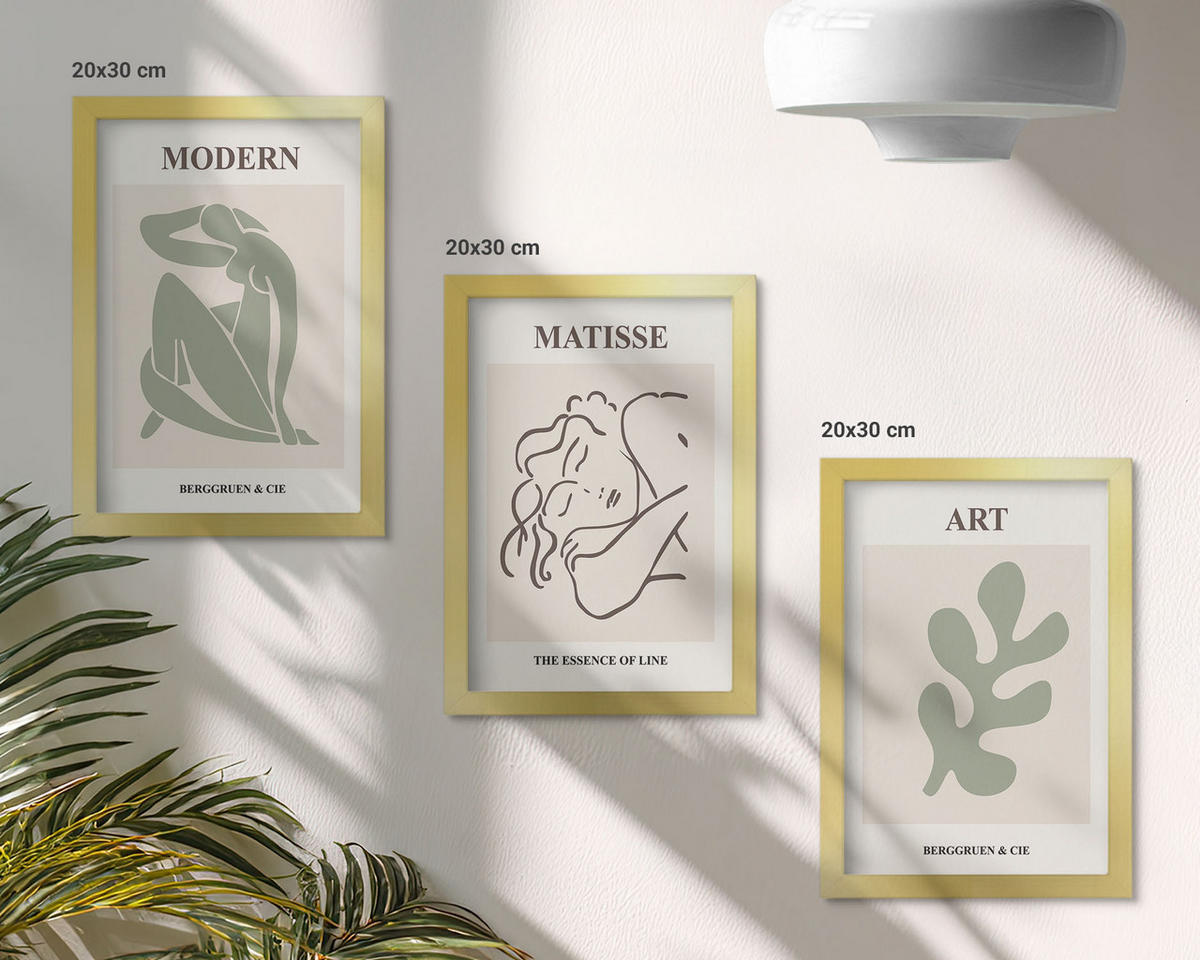 WANDBILDER 3er Set - 20x30 cm Goldrahmen - Stilvolles Design mit Pflanzenmotiven - Goldfarben, Kunststoff (20/30cm) - ArtPrintCave