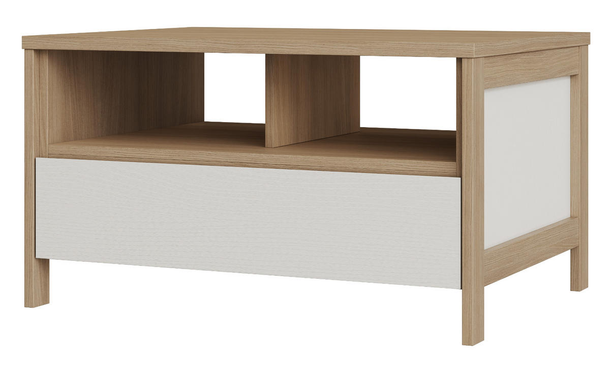 COUCHTISCH in weiß und Eiche Beistelltisch skandinavisch 80 x 60 cm, Soft-Close Finnes - Eichefarben/Weiß, Holzwerkstoff (60/80/46cm) - Furn.Design