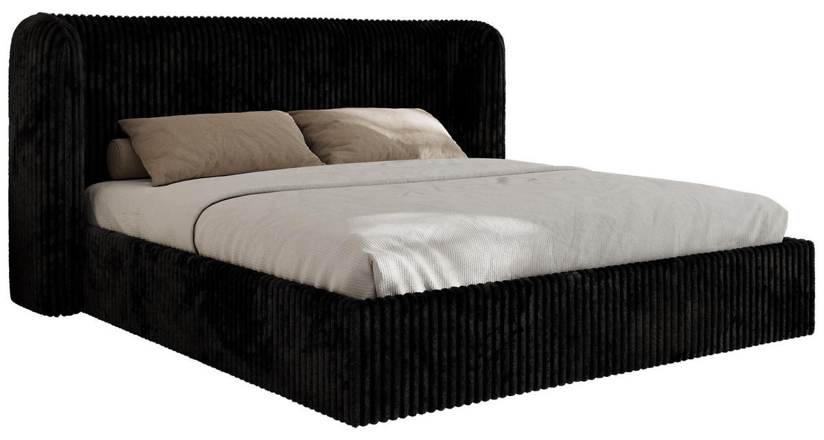 POLSTERBETT EMORA CLASSIC 140/200 - Schwarz Cord - Schaum-Matratze - Schwarz, Textil (140/200cm) - MKS