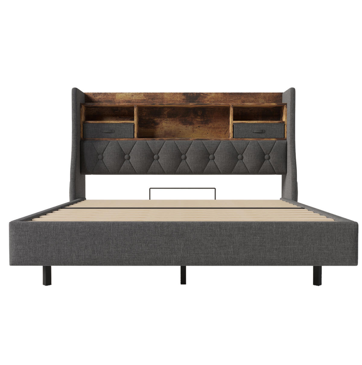 POLSTERBETT 160/200 cm grau aus Leinen mit LED und Ladestation - Grau, Textil (160/200cm) - OKWISH