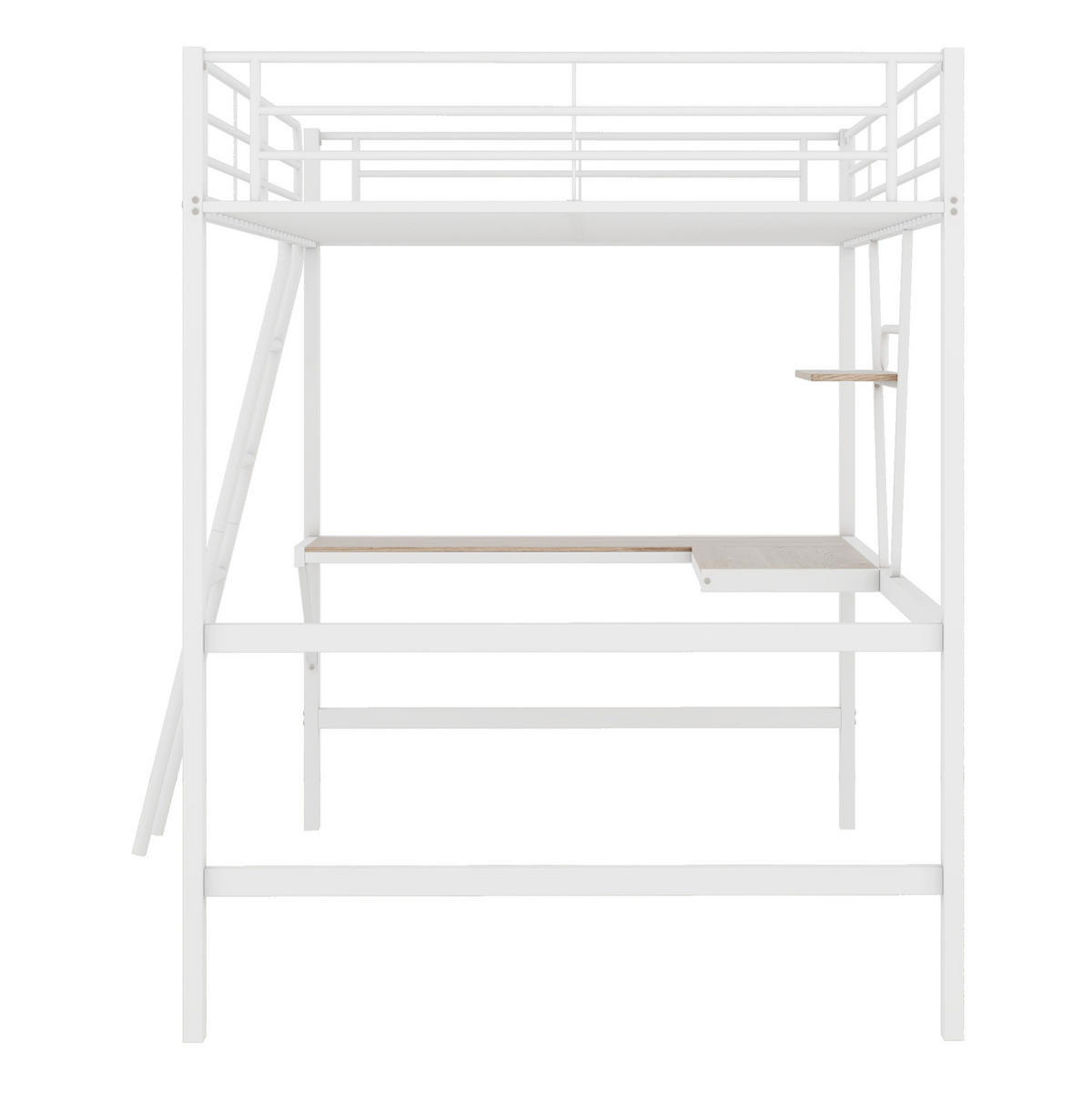 HOCHBETT 90/200 cm mit L-förmigem Schreibtisch, Regal und Sicherheitsgeländer, Metall/MDF, Weiß - Weiß, Metall (90/200cm) - Redom