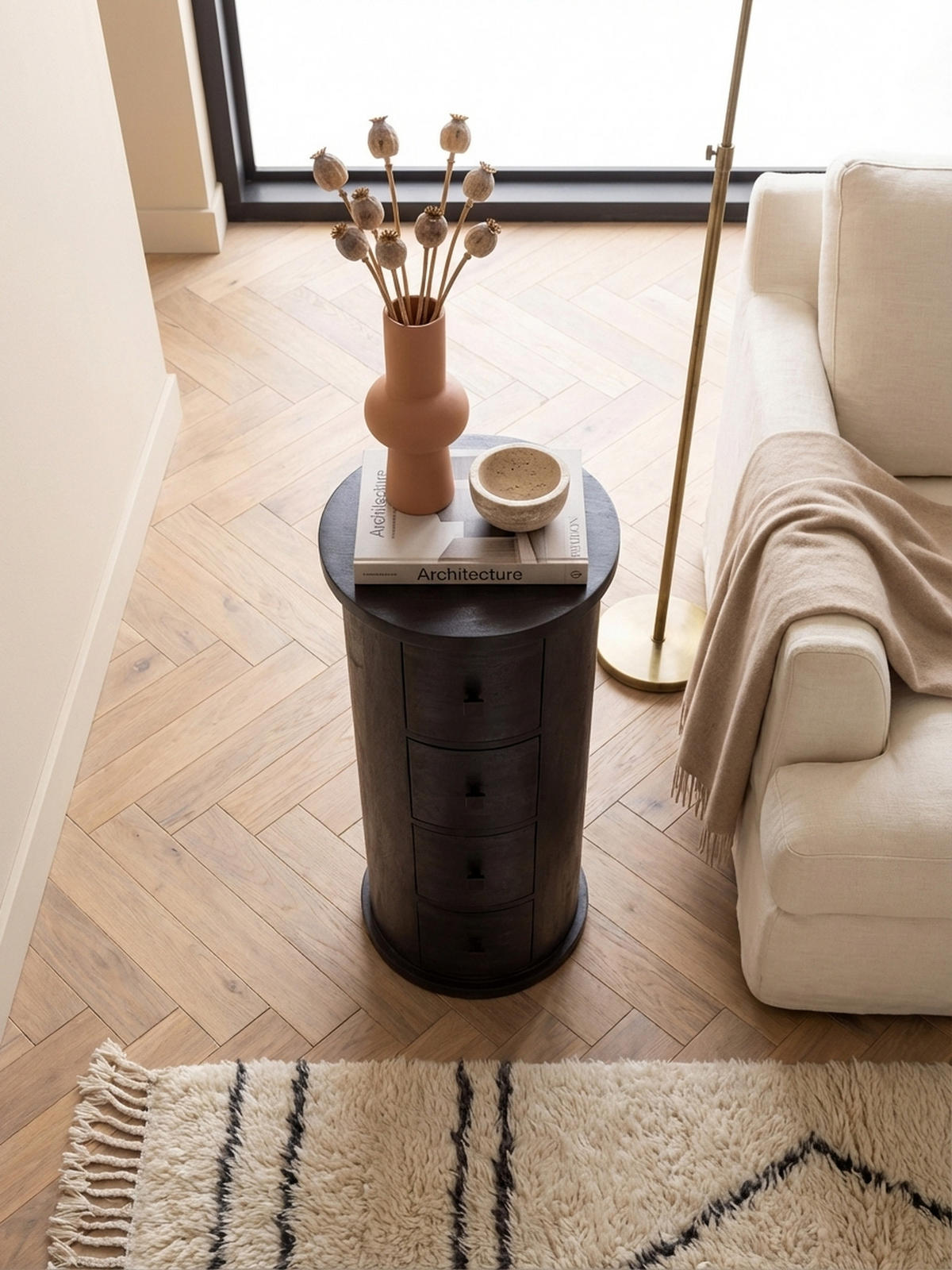 KOMMODE – Mango Massivholz, 34x85x34 cm, 4 Schubladen, schmal, schwarz - Schwarz, Holz (34/85/34cm) - KADIMA DESIGN