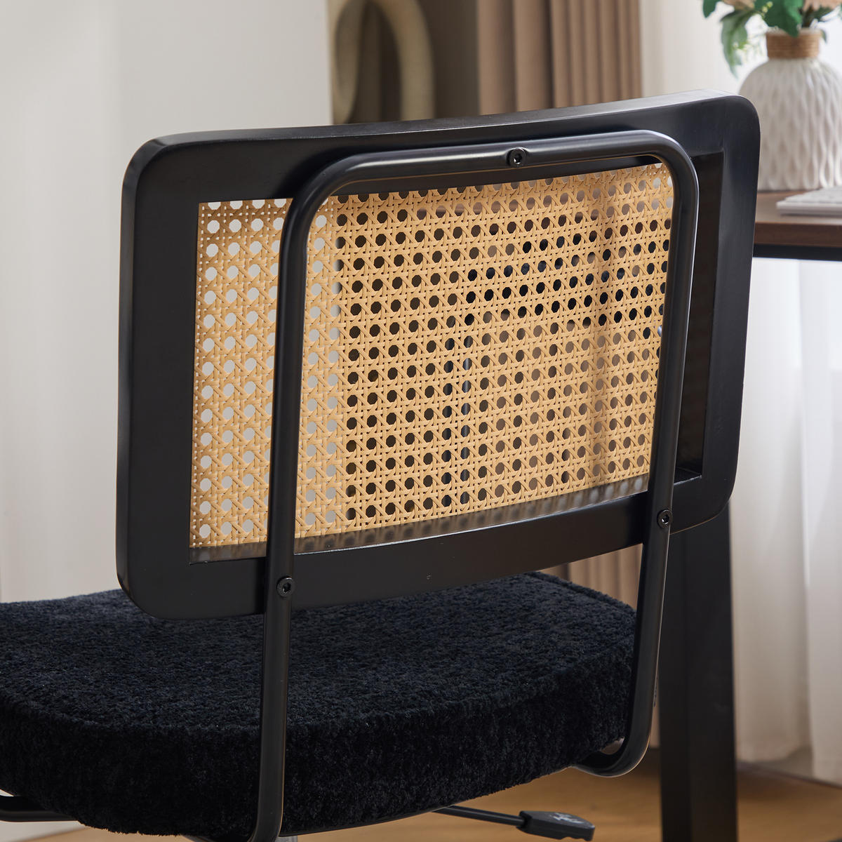 BÜROSTUHL Vintage, Schwarz, Chenille, Rattan, verstellbar - Schwarz, Textil (58.5/91.5/61cm)