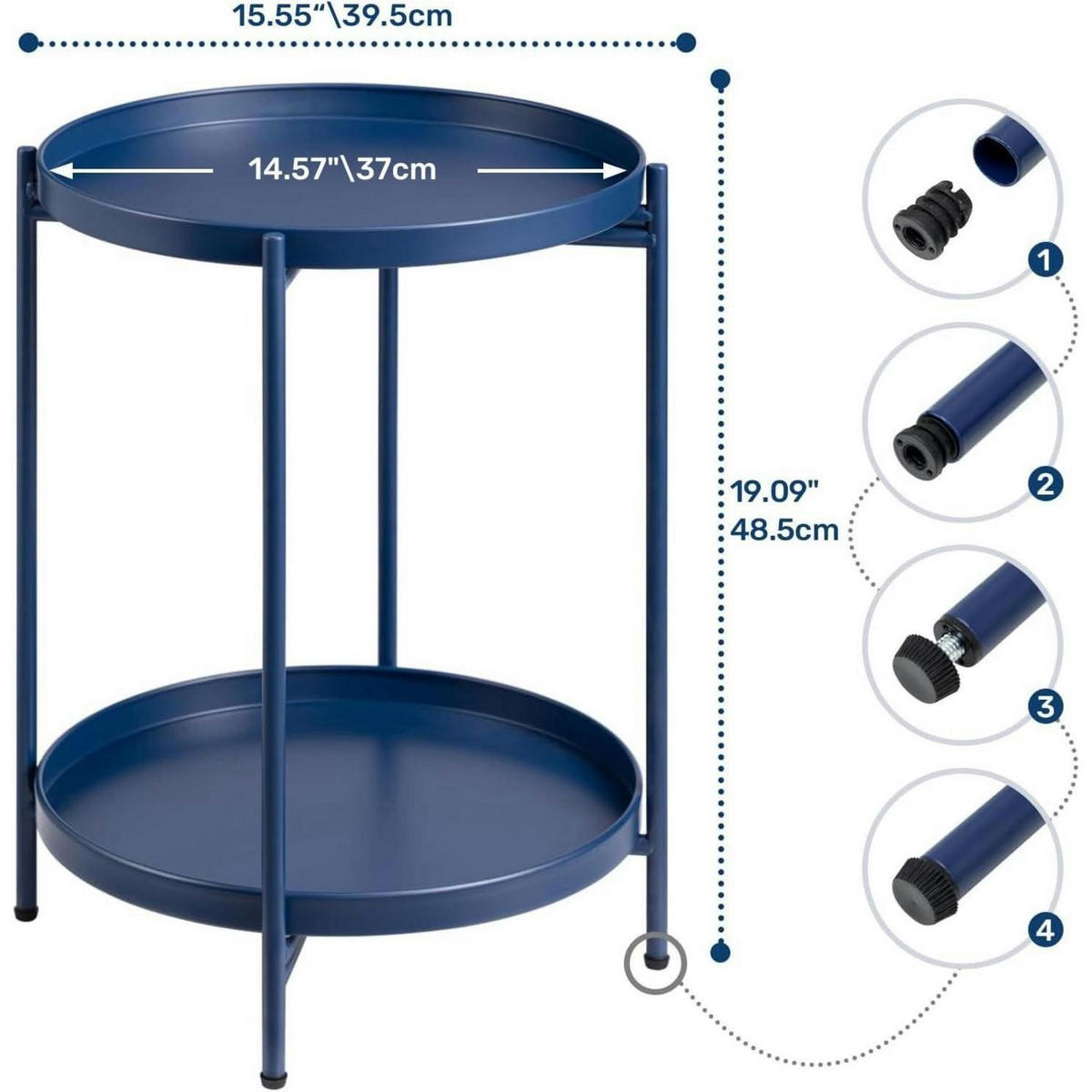 BEISTELLTISCH Rund Metall 2 Ebenen Dunkelblau 37 cm - Dunkelblau, Metall (37/37/50cm)