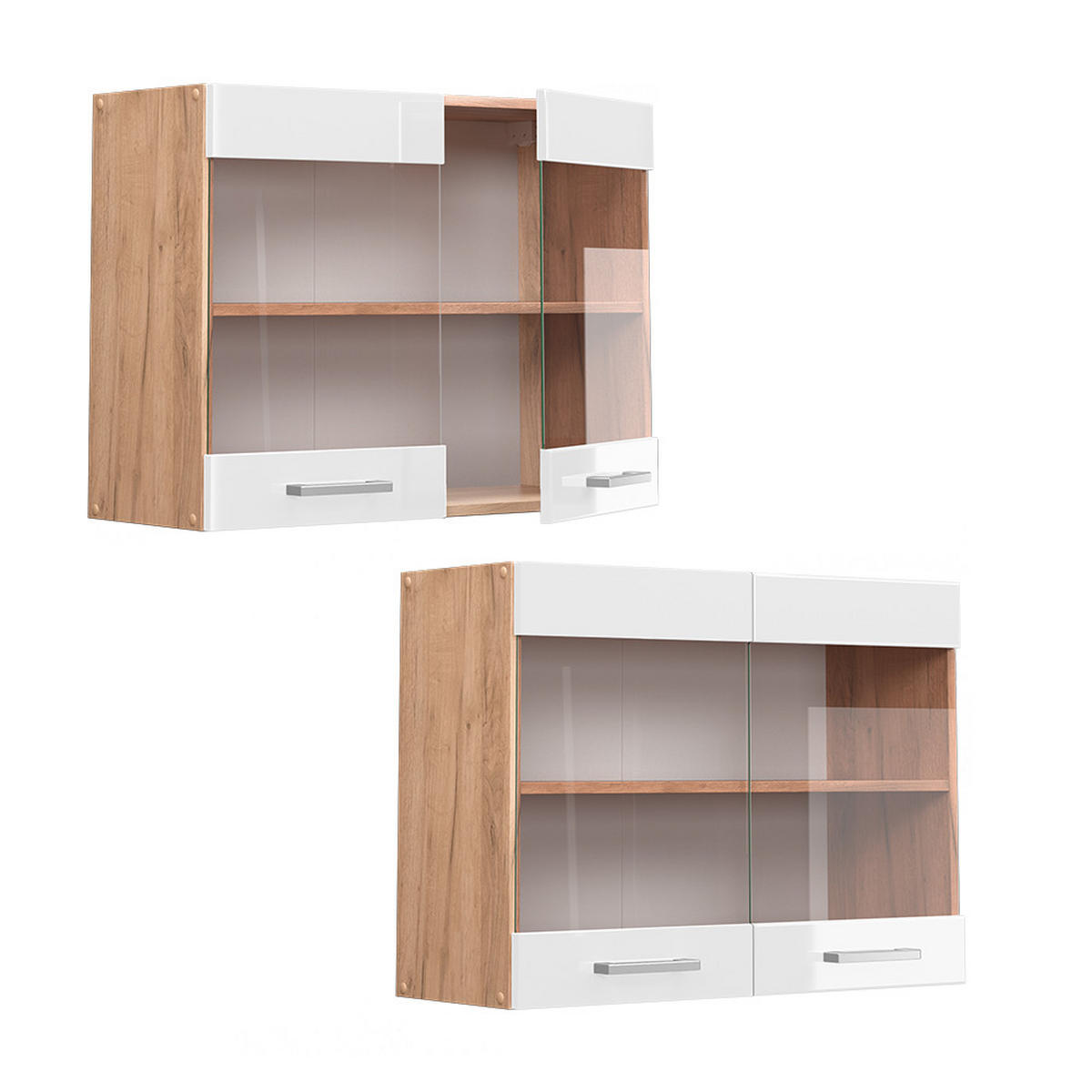 KÜCHENGLASSCHRANK R-Line Weiß Hochglanz 80 cm - Honigeiche/Weiß Hochglanz, Holzwerkstoff (80/60/31cm) - Vicco