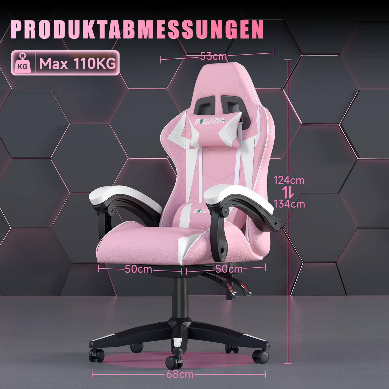 GAMINGSTUHL Weiß-Rosa ergonomisch - Weiß/Rosa, Leder (29/59/79cm) - Rattrix