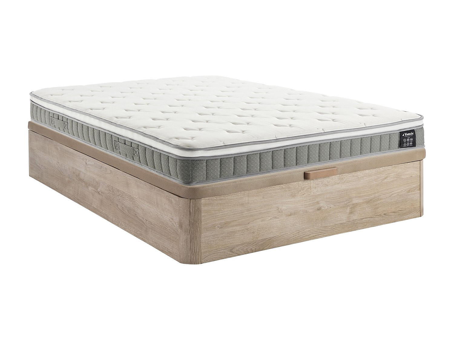 MATRATZE und Bettgestell mit Lattenrost und Bettkasten - 2 Personen - stoff - naturfarben hell Vitogo - Naturfarben/Weiß, Holz/Holzwerkstoff (160/200cm) - Vente-Unique