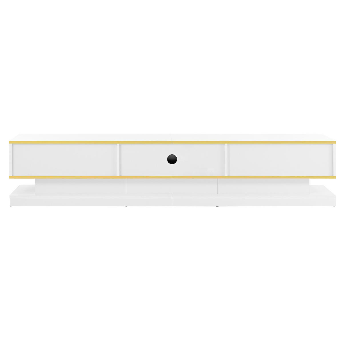 TV-LOWBOARD 200/40/40 cm mit 3 Schubladen, offenen Fächern und Hochglanzfront, Warmweiß mit Goldkante - Weiß, Holzwerkstoff (200/40/40cm) - Redom