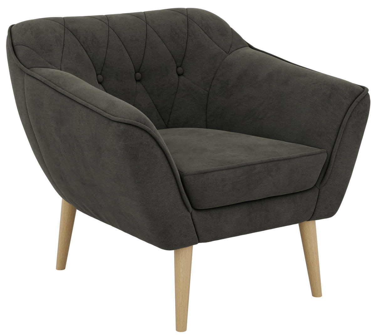 KRESLO PIRS - Tmavosivá Samet - Drevené nohy - farba buka/tmavosivá, kompozitné drevo/textil (80/75/74cm) - MKS