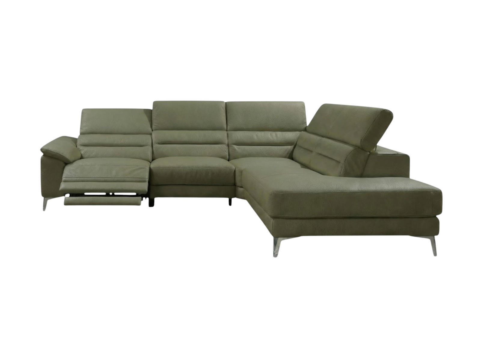ECKSOFA Tucano Echtleder mit 1 x Relaxfunktion Olivgrün - Olivgrün, Leder/Metall (258/232cm)
