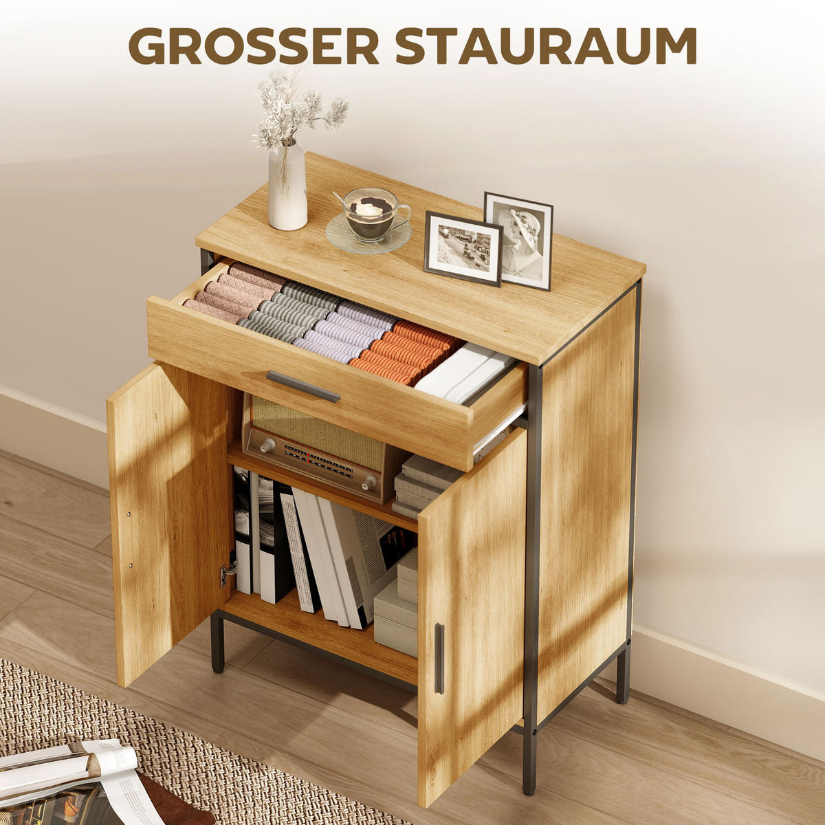 BADEZIMMERSCHRANK mit Schublade Soft-Close-Tür Eiche 60 x 30 x 80 cm - Eichefarben, Holzwerkstoff (30/80/60cm) - HOMCOM