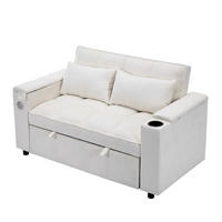 SCHLAFSOFA aus Stoff 140,5x74x82 cm Beige mit USB-, Typ-C-Anschluss, verstellbarer Rückenlehne und verstecktem Tisch - Beige, Textil (140.5/82/74cm) - Modfu