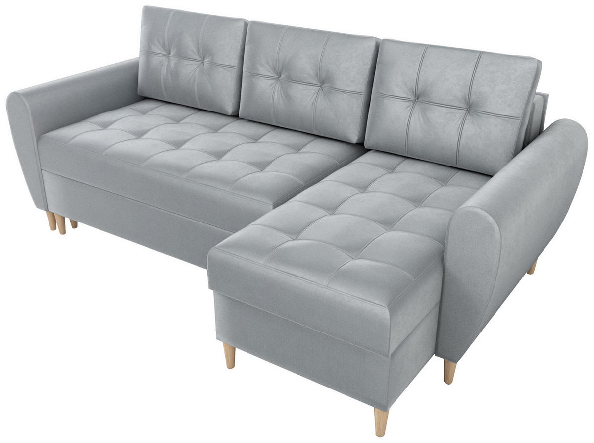 ECKSOFA Henry mit Schlaffunktion Grau Samtstoff - Grau, Textil (232/141cm) - Bromarkt