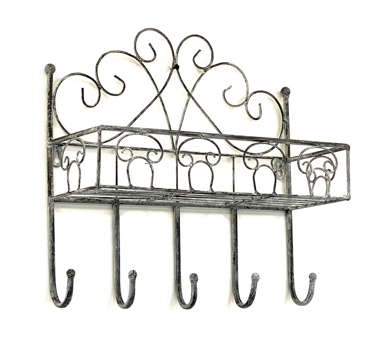 WANDREGAL mit 5 Haken Metall Grau 41 cm 96010 - Grau, Metall (41/41/15cm) - DanDiBo