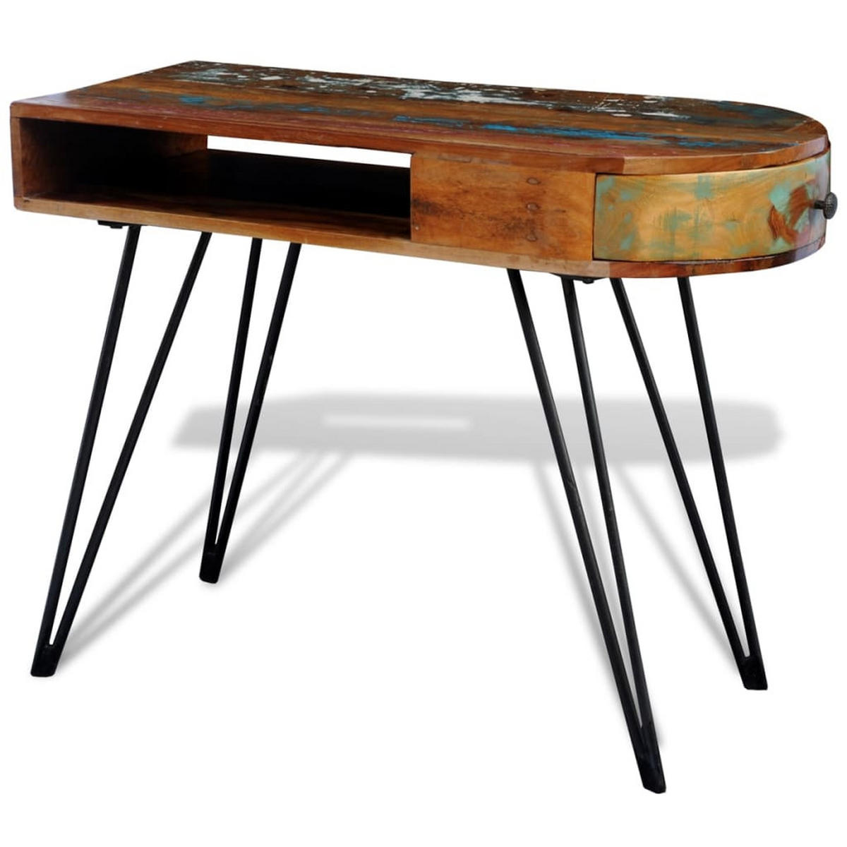 SCHREIBTISCH Altholz Massiv Mit Eisenbeinen - Braun, Holz (97/45/76cm) - vidaXL