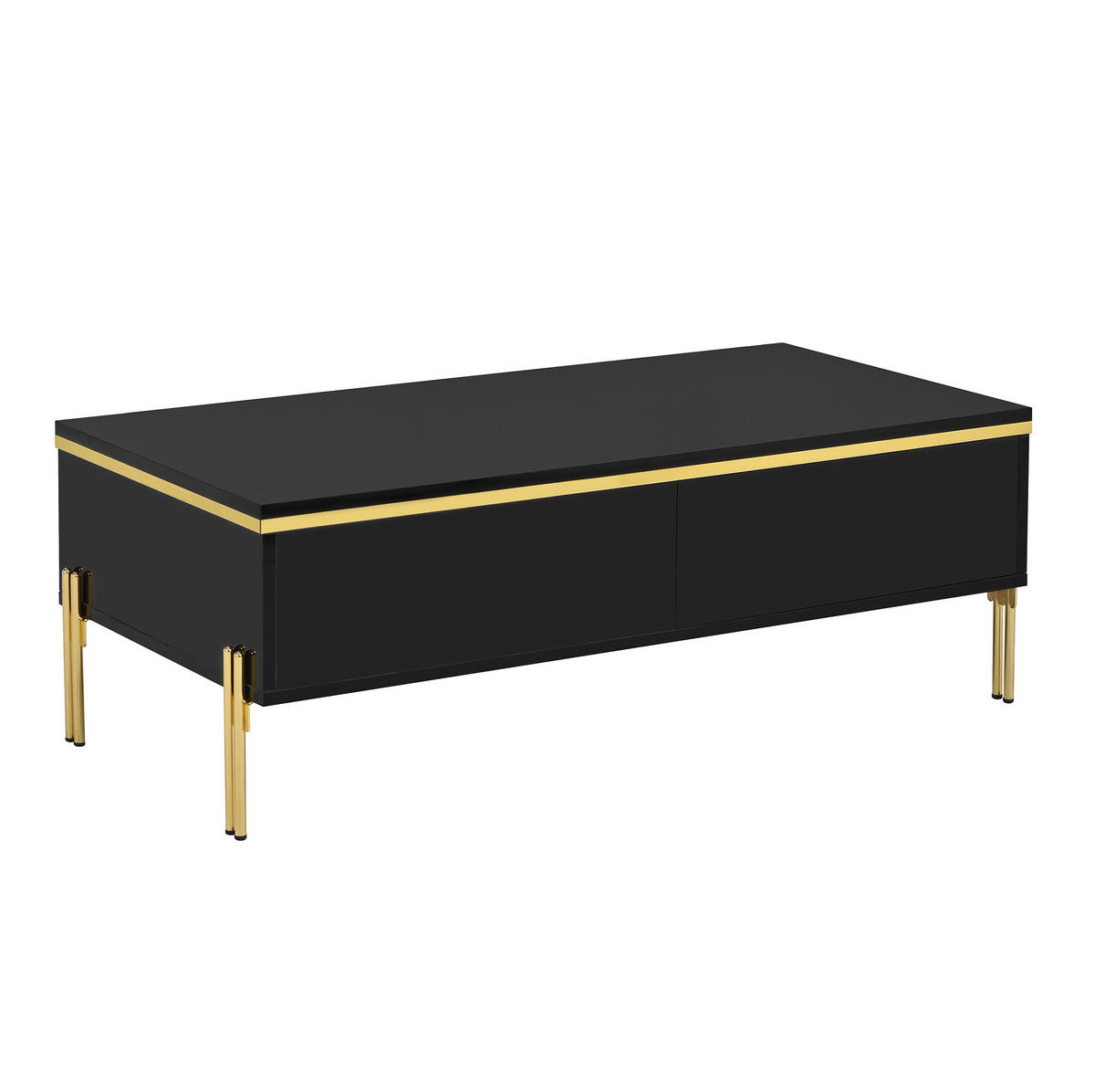 COUCHTISCH 100/50/36 cm mit doppelseitigen Schubladen, Hochglanz-Oberfläche und Metallbeinen, Schwarz - Schwarz, Holzwerkstoff (100/50/36cm) - Redom