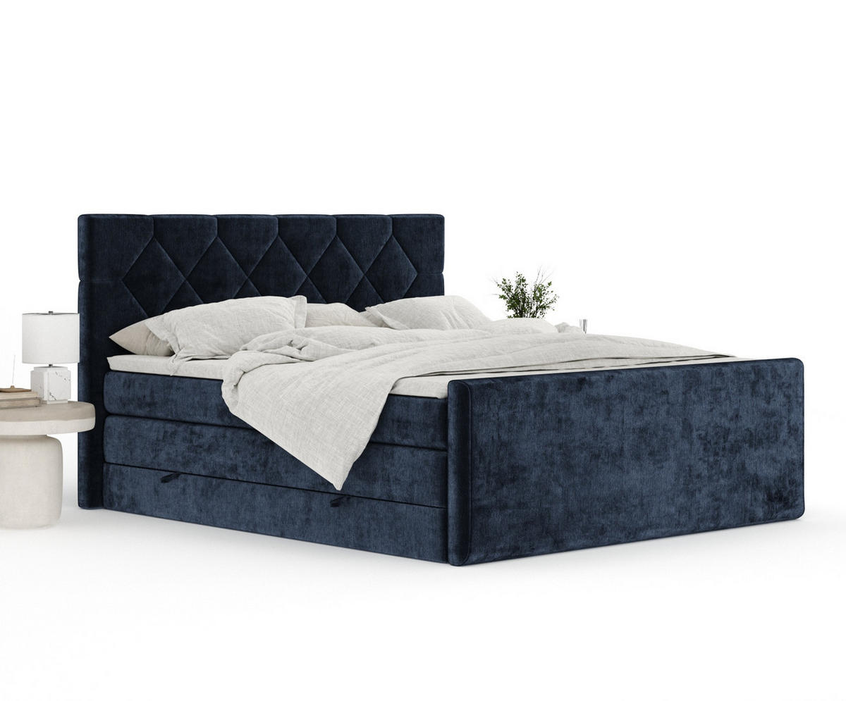 BOXSPRINGBETT Toma Marineblau 140/200 cm - Schwarz/Dunkelblau, Holz/Holzwerkstoff (140/200cm) - Maison de Reve