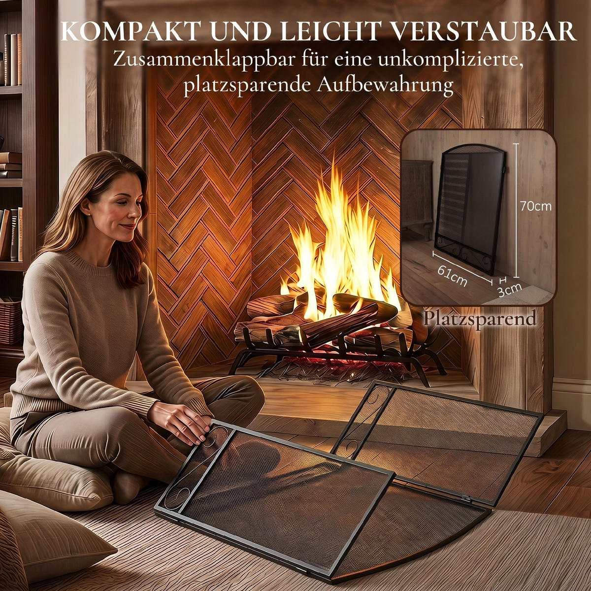 KAMINSCHUTZGITTER Metall Schwarz - Schwarz, Metall (1/70/123cm) - HOMCOM