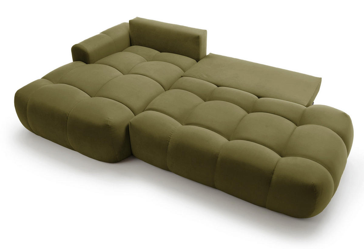 ECKSOFA Ombo Olivgrün Velours 280 cm - Schwarz/Olivgrün, Kunststoff/Textil (280/165cm) - Selsey