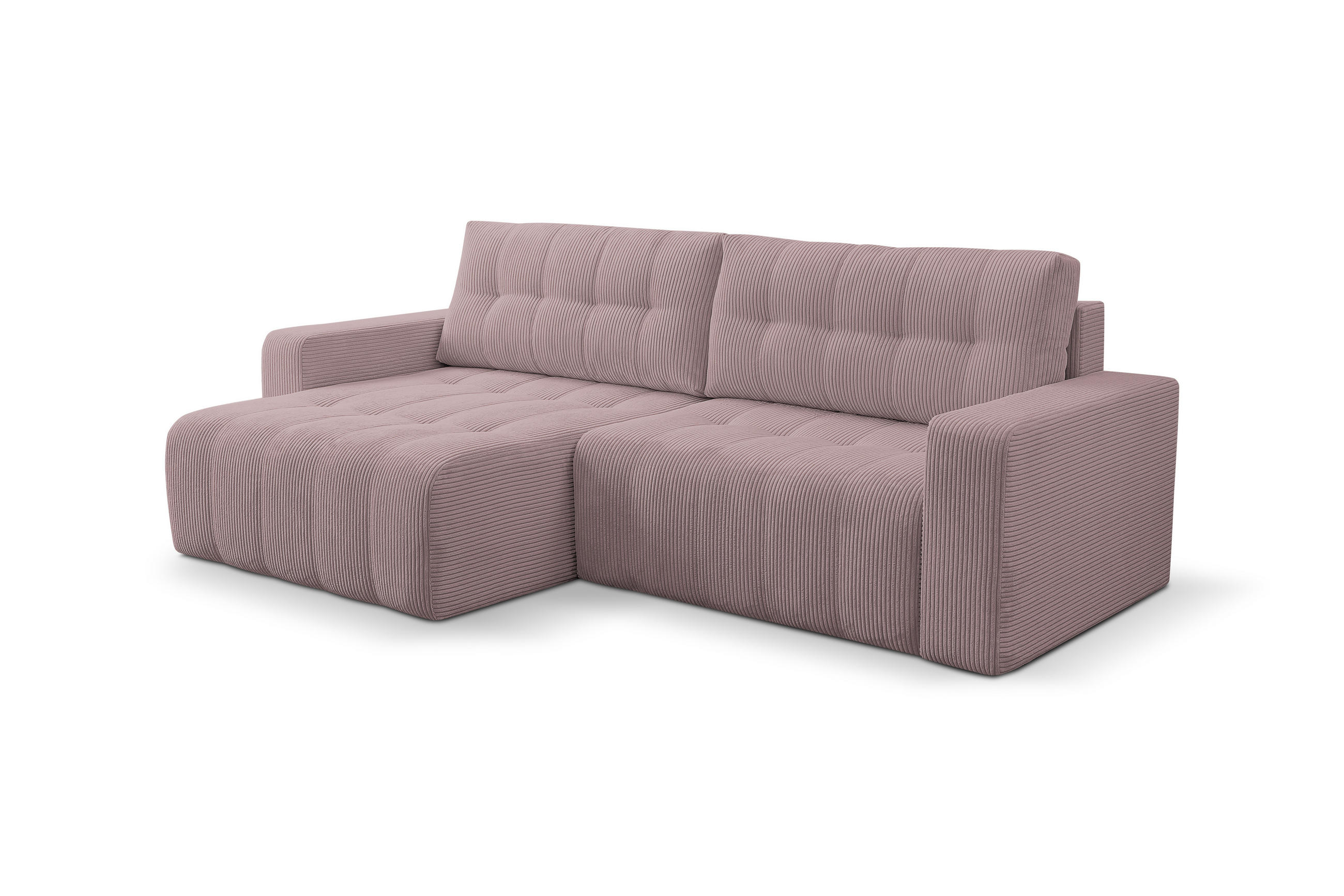 ECKSOFA Palermo mit Schlaffunktion und Bettkasten in Cordstoff - Violett, Holz/Holzwerkstoff (245/143cm) - Ravio