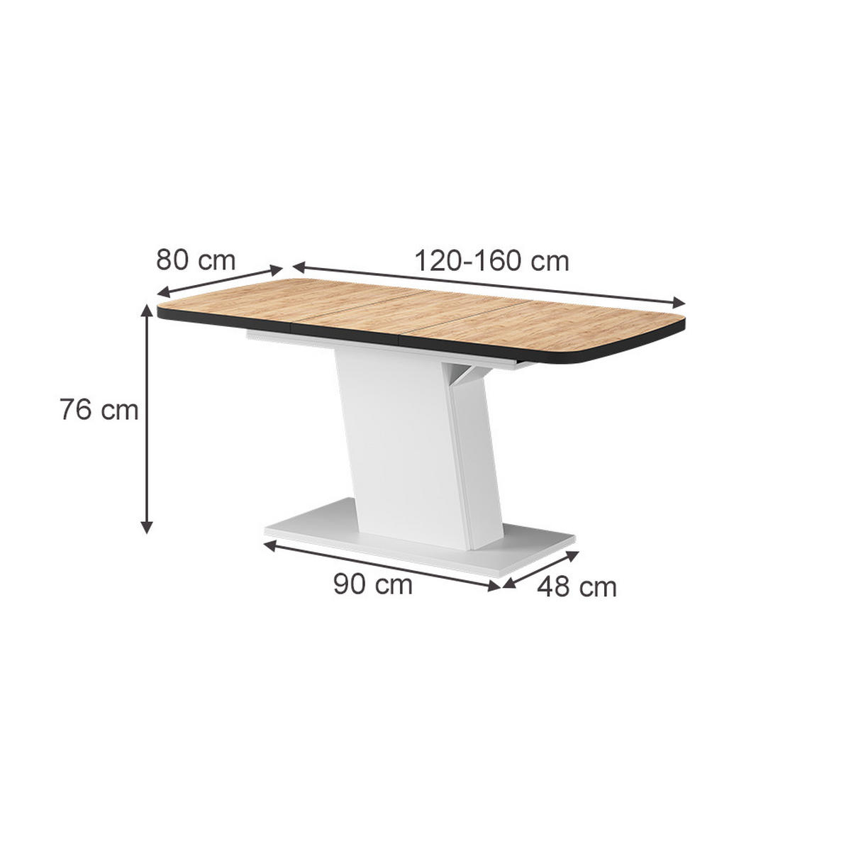 ROZKLÁDACÍ JÍDELNÍ STŮL Fenaro Černá/zlatý dub/bílá - medově dubová, kompozitní dřevo (80/120/77.3cm) - Vicco