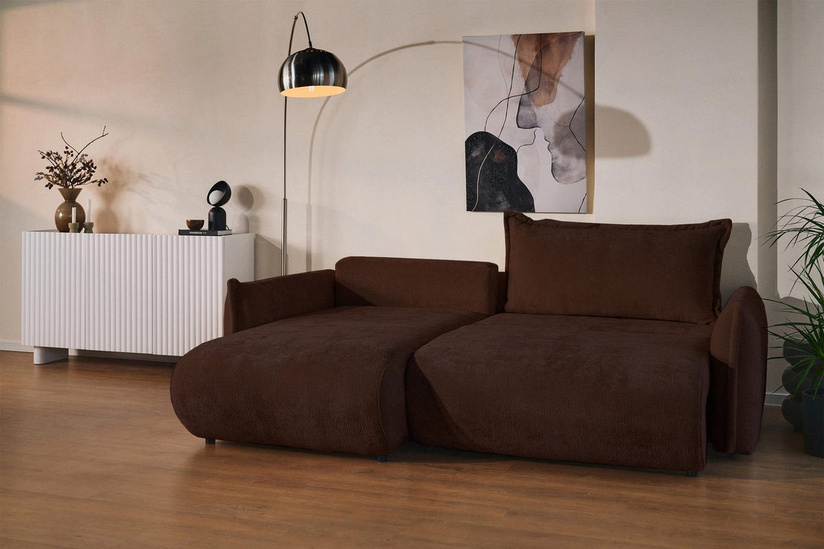 ROHOVÁ SEDAČKA Cushi, levý roh, hnědá žinylka - černá/hnědá, textil/plast (252/183cm) - Selsey