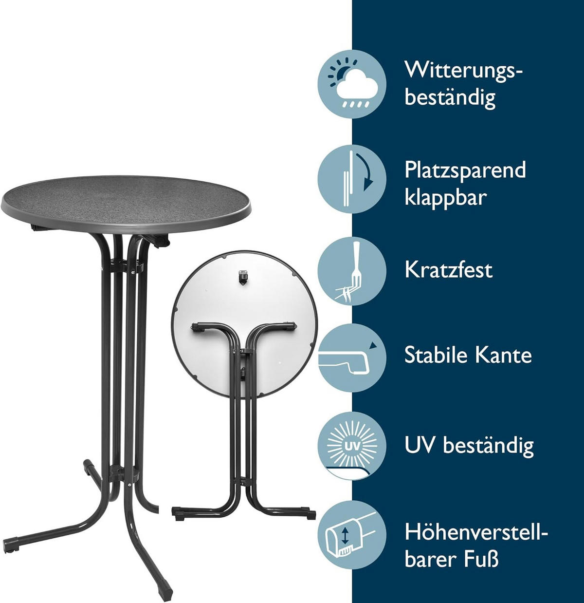 STEHTISCH Bellini Ø70xH110cm Grau (3tlg) - Weiß, Holz/Metall (70/70/110cm) - Beautissu 