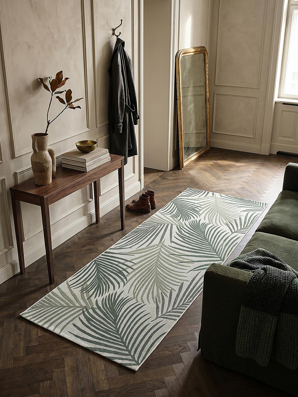 TEPPICHLÄUFER Palmblätter BORNO Polypropylen Grün 80 x 150 cm - Grün, Textil (80/150cm) - KADIMA DESIGN