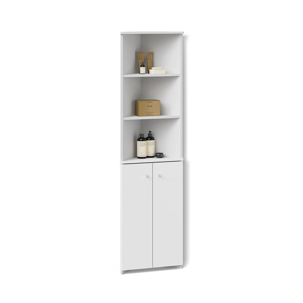 BADSCHRANK Fucino Weiß 52 x 175 cm Eckschrank mit 2 Türen - Weiß, Holzwerkstoff (52/175/36cm) - Livinity®