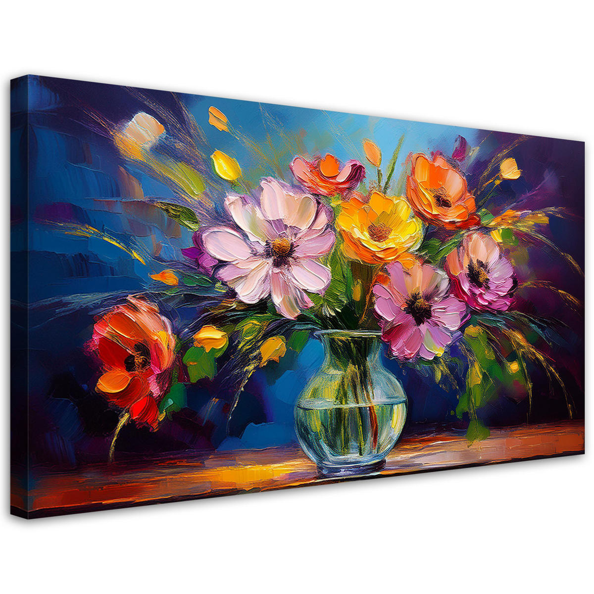 LEINWANDBILD Bunter Blumenstrauß in einer Vase 100x50cm - Multicolor, Textil (100/50cm) - Feeby