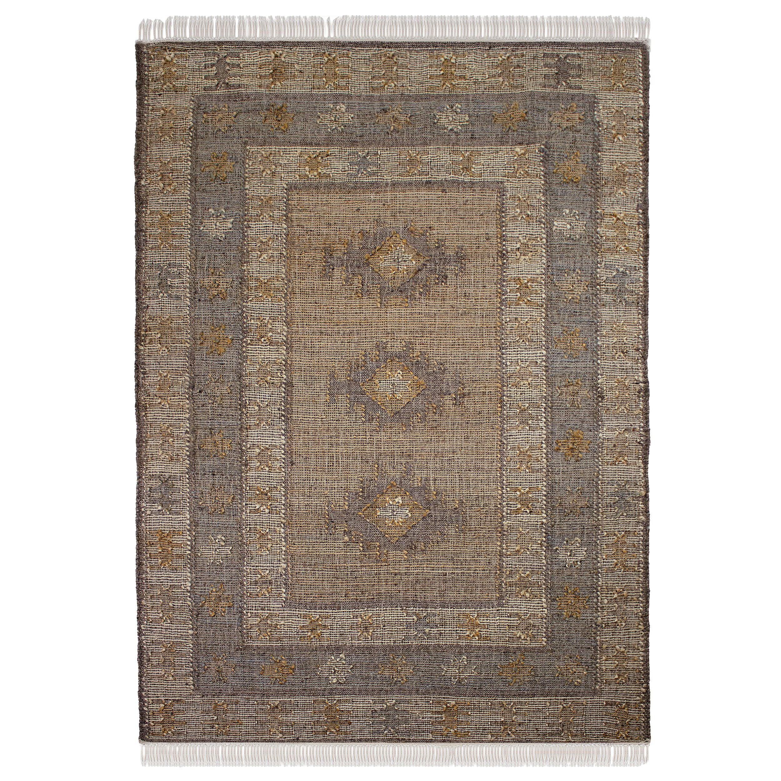 NATURTEPPICH handgewebt mit Fransen BERMEO, im Vintage-Stil, Natur, 200 x 290 cm - Beige, Textil (290/200cm) - KADIMA DESIGN
