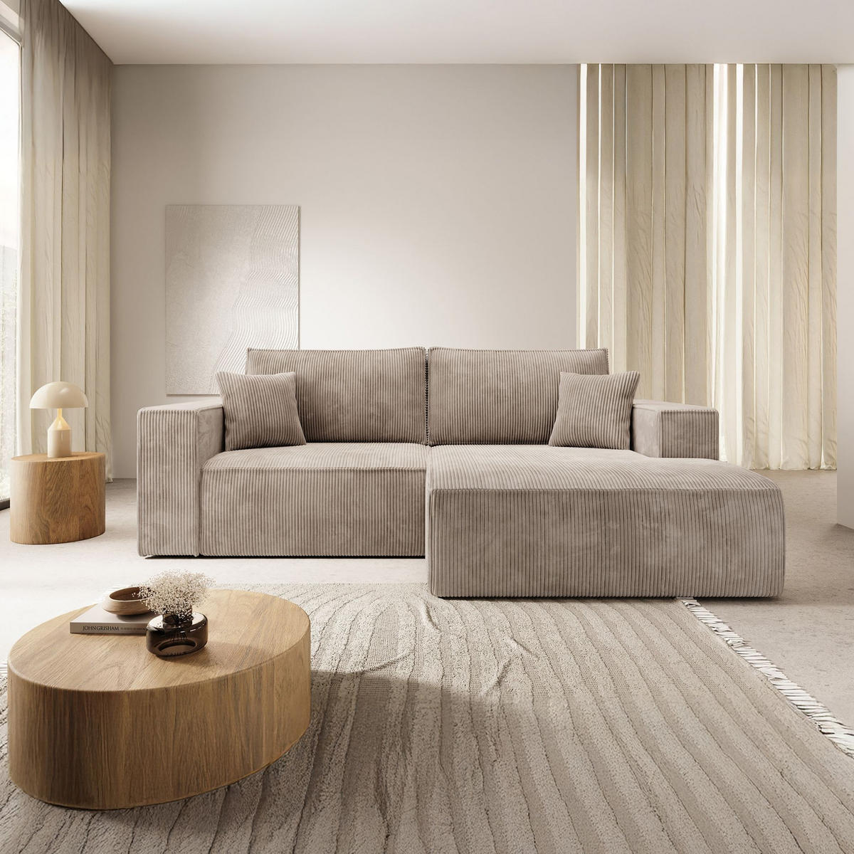ECKSOFA Farese Mini mit Cordbezug Beige, rechts - Beige/Schwarz, Textil (167/240cm) - Selsey