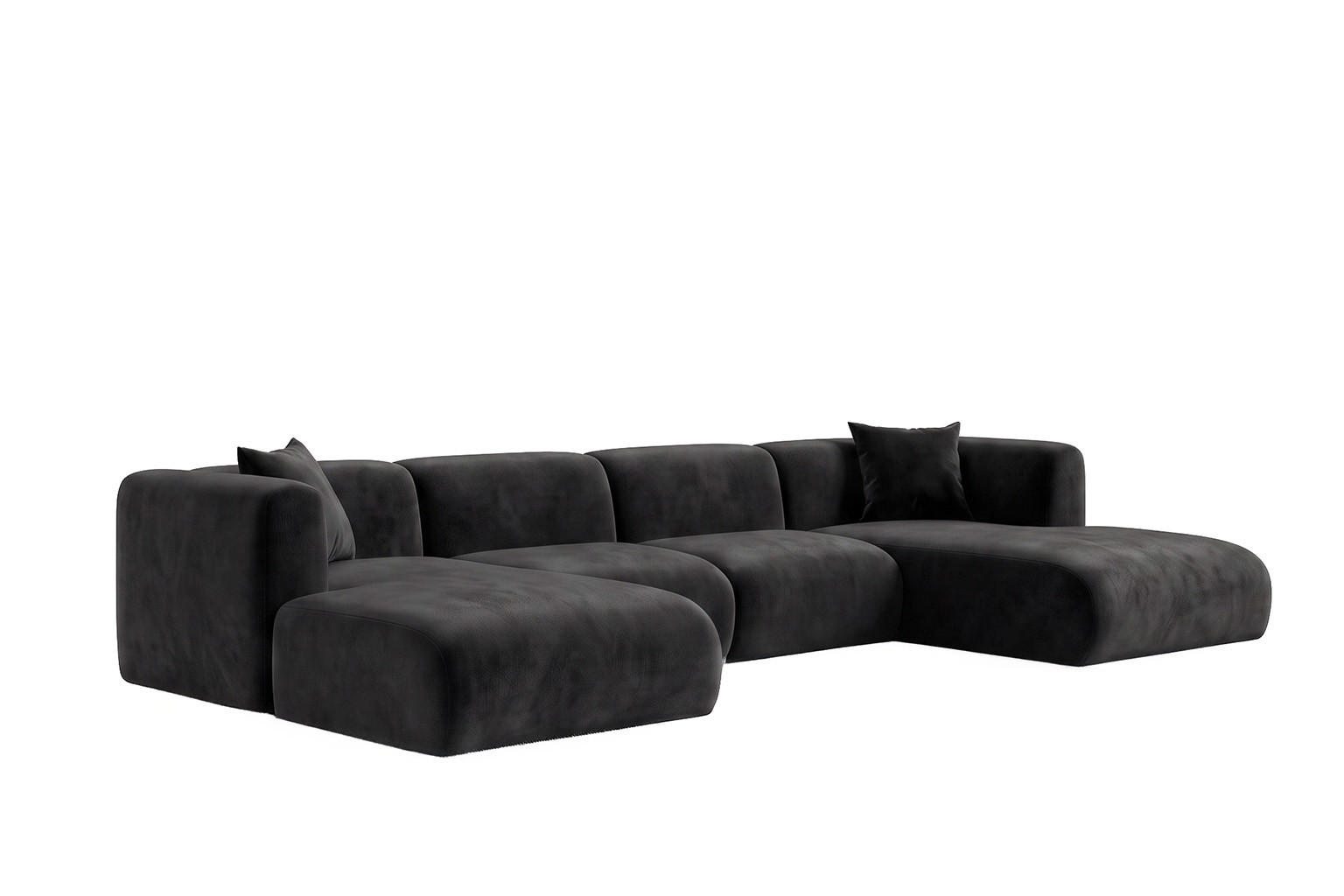 ECKSOFA U-Form, Velvet-Stoff Bluvel, Schwarz, GRETA - Schwarz, Holz (408/70/179cm) - Kaiser Möbel