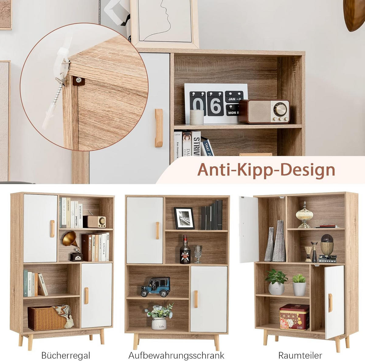 BÜCHERREGAL Weiß - Weiß, Holz (24/120/80cm) - COSTWAY