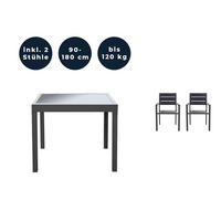 SITZGRUPPE VERANO MADERA - 3 tlg. - Anthrazit/Hellgrau, Glas/Metall - Home Deluxe