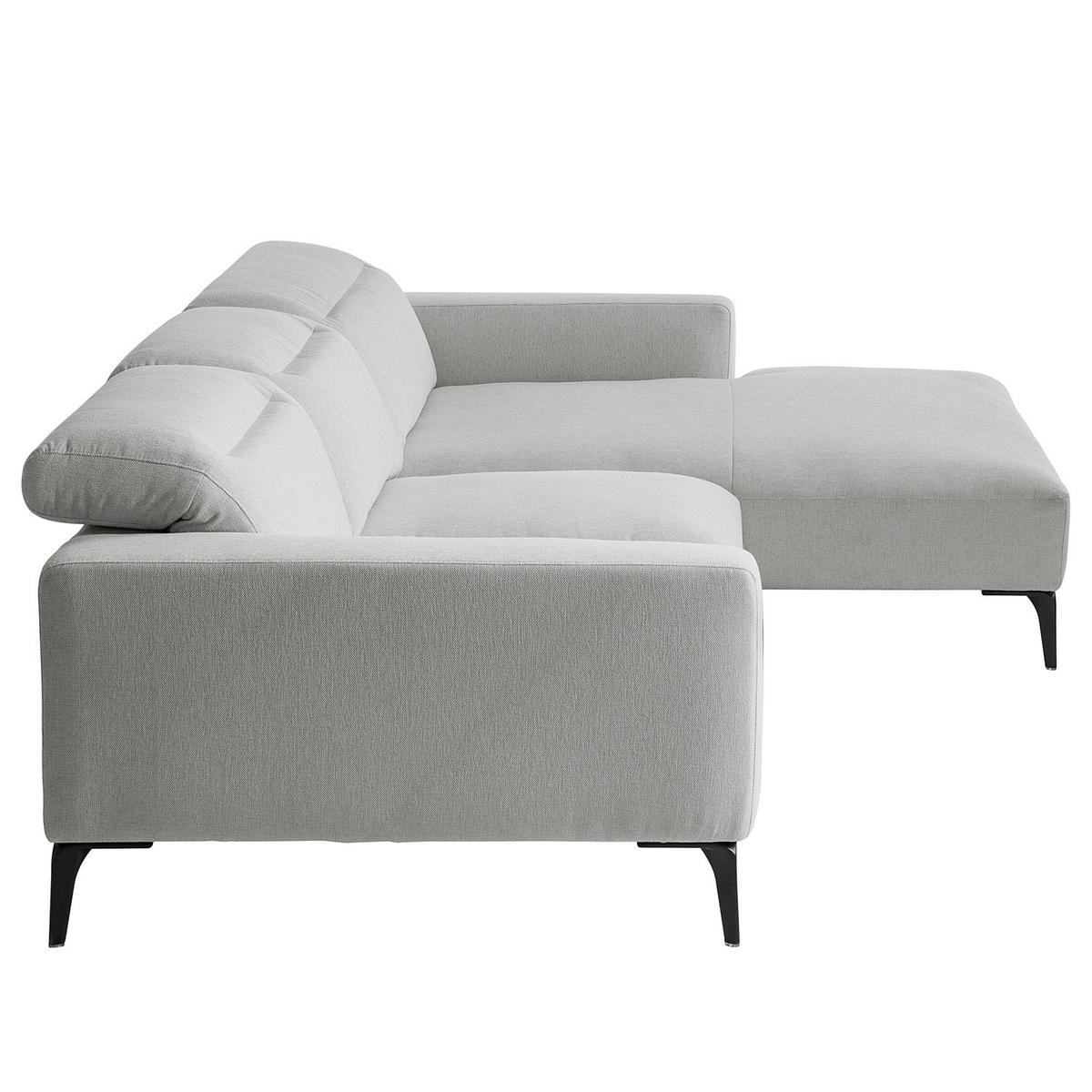 ECKSOFA mit Longchair - Hellgrau/Schwarz, Textil/Metall (265/180cm) - home24