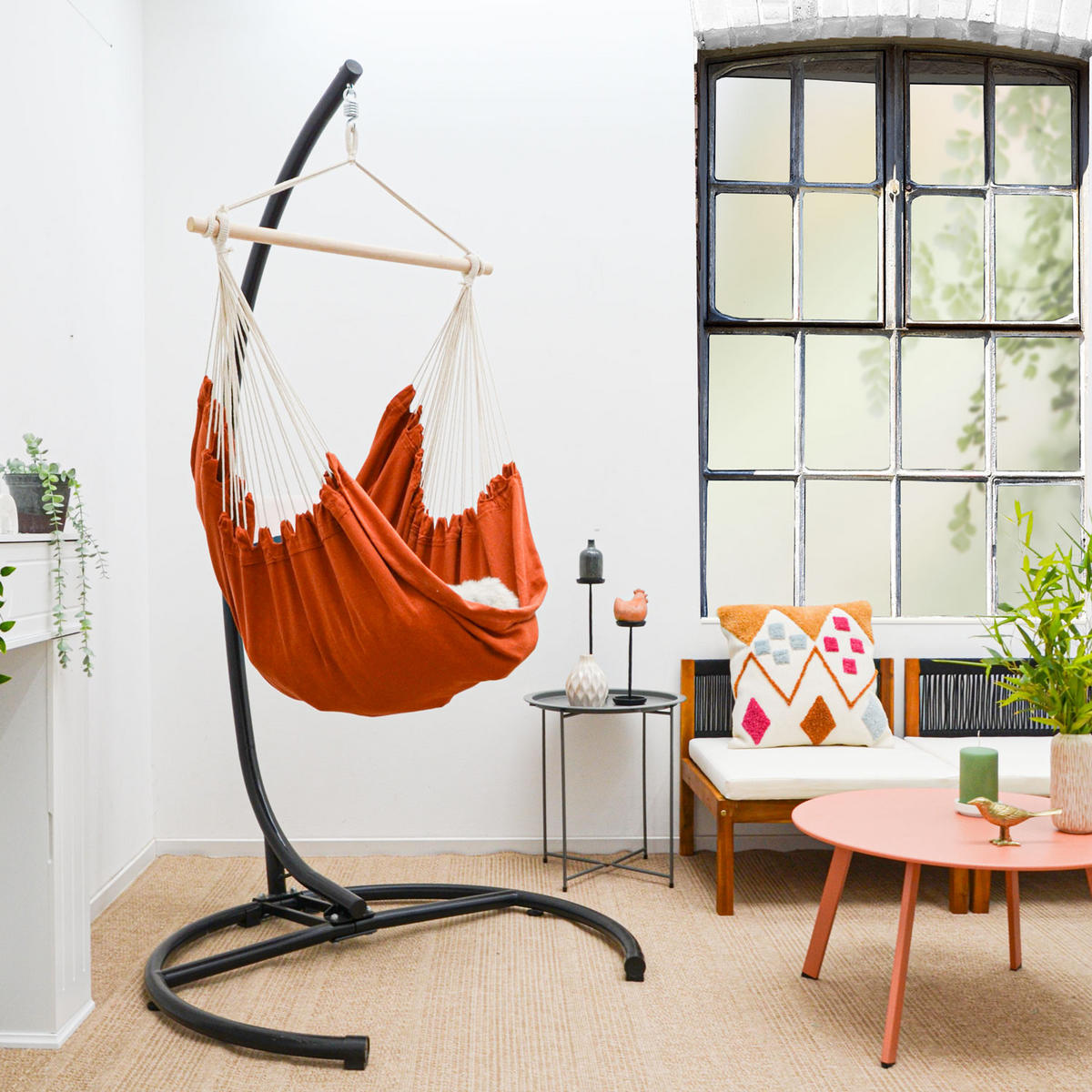 XL HÄNGESESSEL 155/125 cm Belastbar bis 100kg Terra cotta - Orange, Textil (125/140/155cm) - Amanka